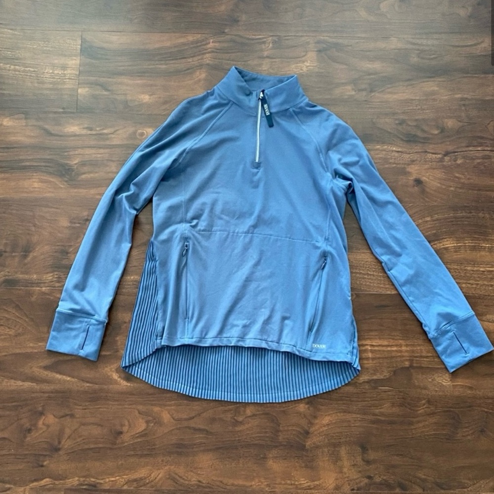 Dover Saddlery Equestrian Girls 1/4 Zip Back Pleat Riding Shirt XL Blue
